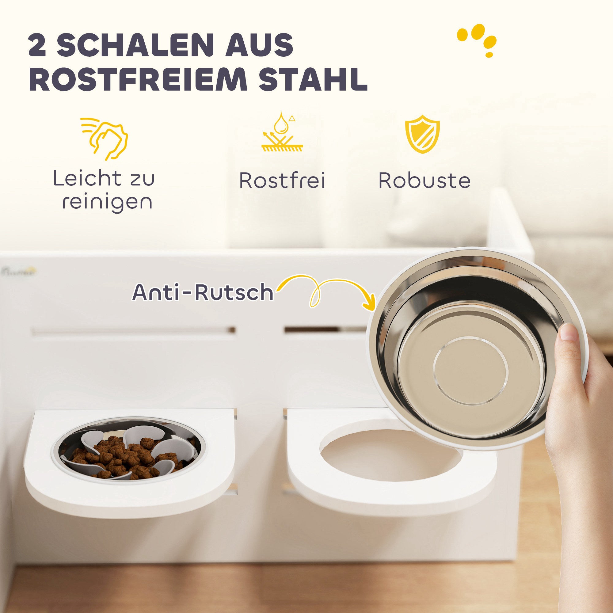 Elevated Dog Bowl Height Adjustable Feeder with Stand Anti-Gulp Mat 2 x 1000ml Slow Feeding Bowl Adjustable Food Bowl Feeding Station Dog Bowls for Medium Dogs Cats White
