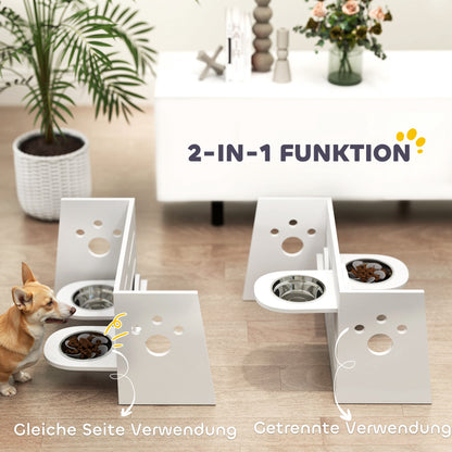 Elevated Dog Bowl Height Adjustable Feeder with Stand Anti-Gulp Mat 2 x 1000ml Slow Feeding Bowl Adjustable Food Bowl Feeding Station Dog Bowls for Medium Dogs Cats White