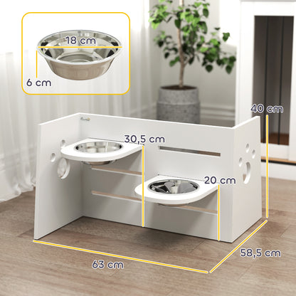 Elevated Dog Bowl Height Adjustable Feeder with Stand Anti-Gulp Mat 2 x 1000ml Slow Feeding Bowl Adjustable Food Bowl Feeding Station Dog Bowls for Medium Dogs Cats White