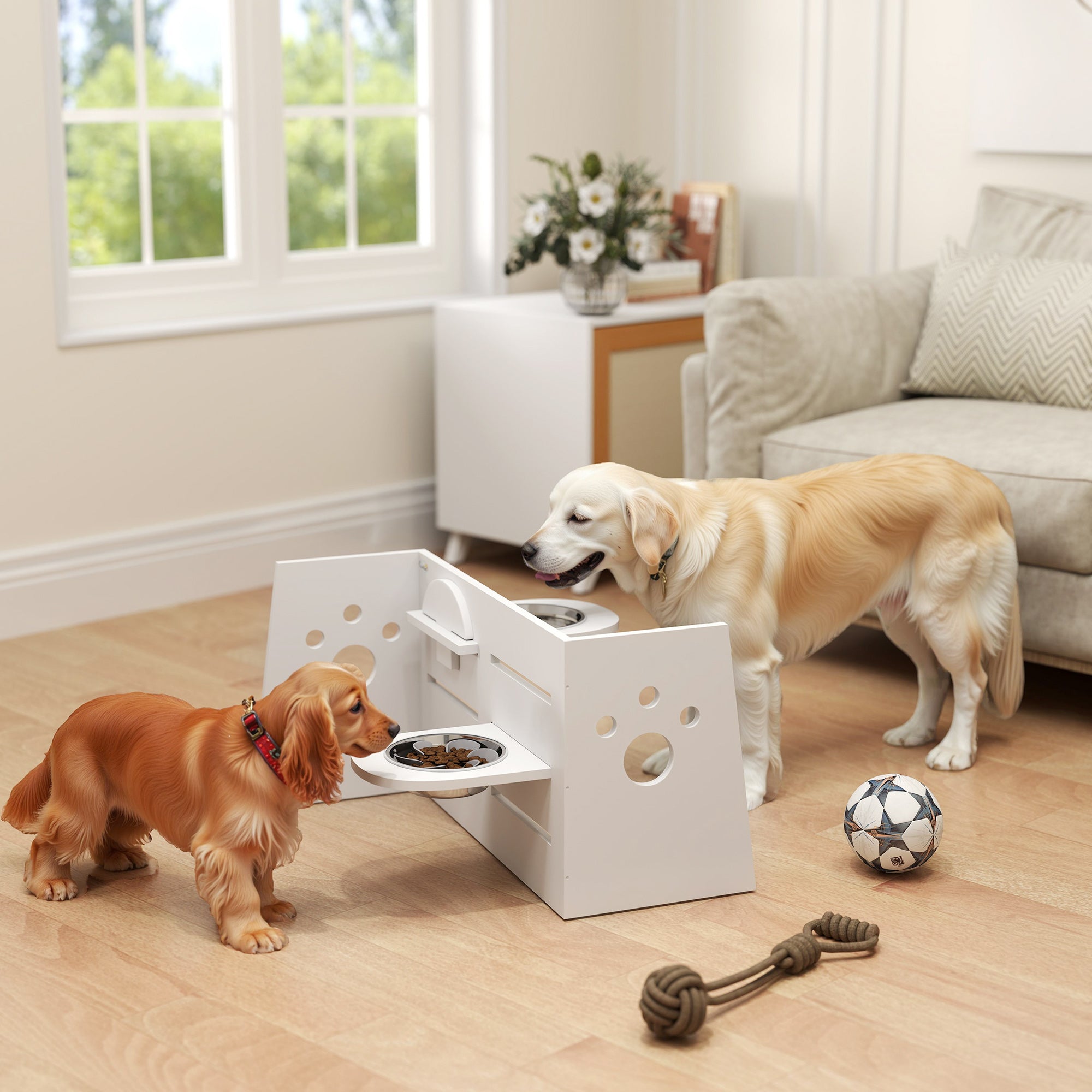 Elevated Dog Bowl Height Adjustable Feeder with Stand Anti-Gulp Mat 2 x 1000ml Slow Feeding Bowl Adjustable Food Bowl Feeding Station Dog Bowls for Medium Dogs Cats White