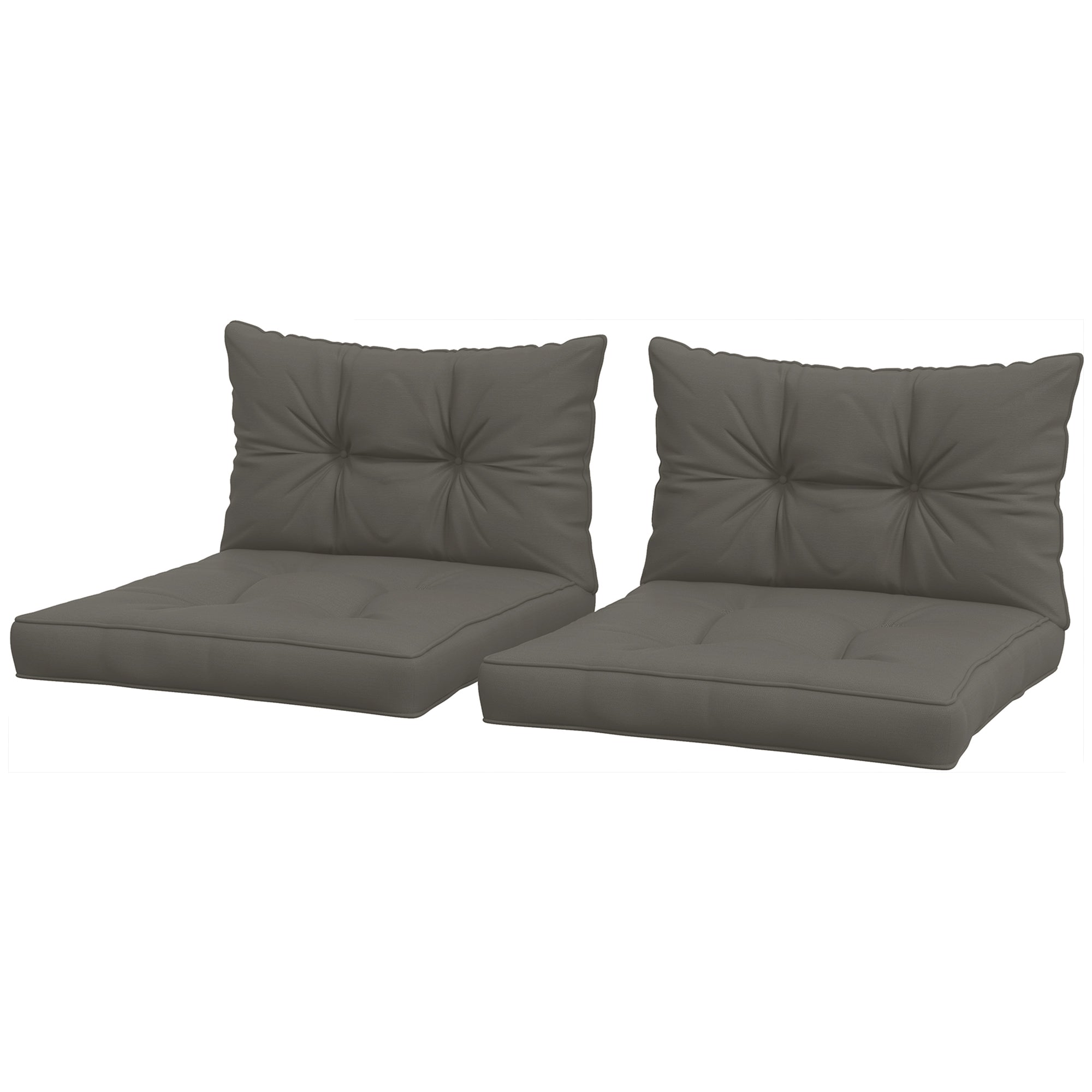 Set of 4 Garden Cushions with 2 Seat Cushions and 2 Back Cushions, Tufted Style, Polyester, Anthracite Gray