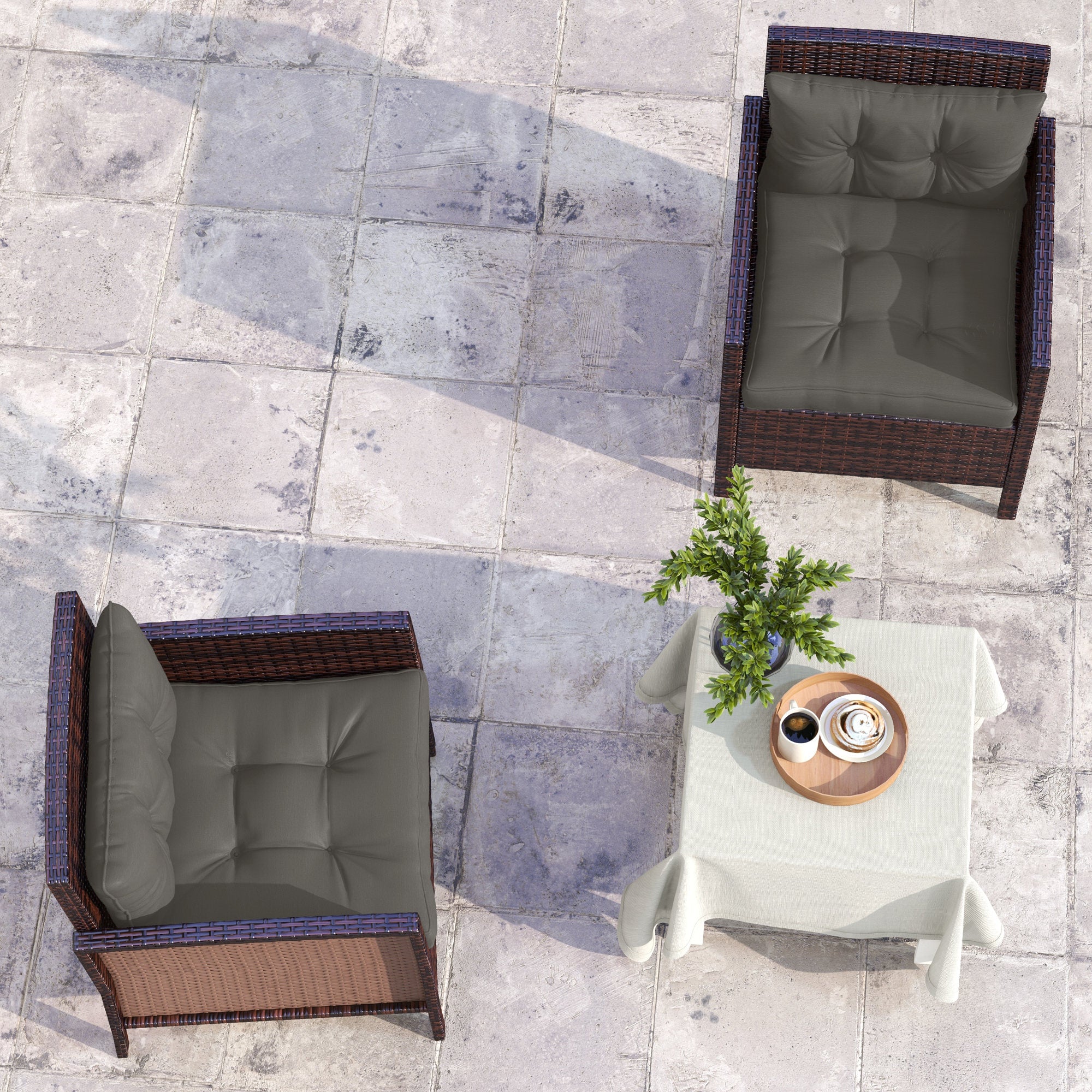 Set of 4 Garden Cushions with 2 Seat Cushions and 2 Back Cushions, Tufted Style, Polyester, Anthracite Gray