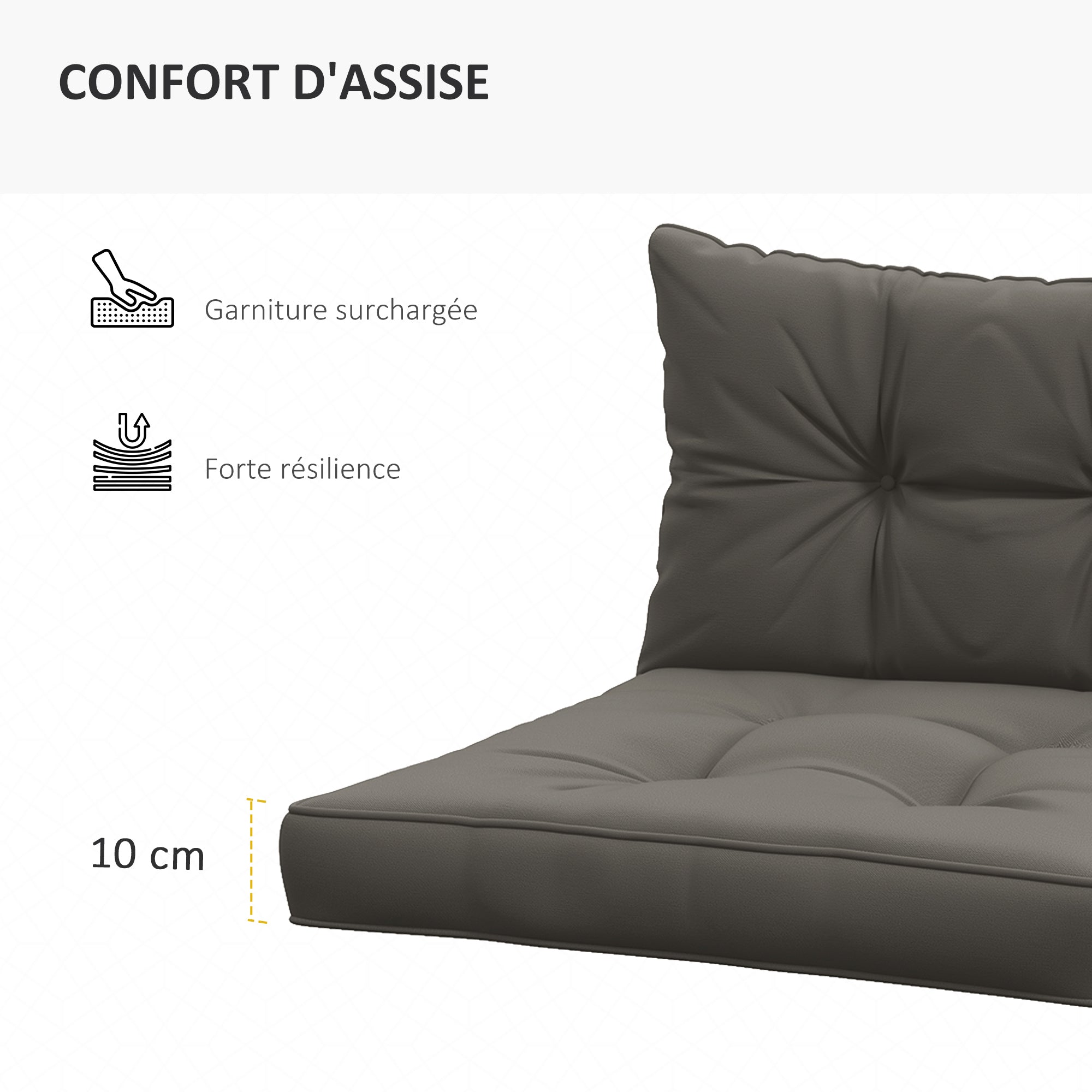 Set of 4 Garden Cushions with 2 Seat Cushions and 2 Back Cushions, Tufted Style, Polyester, Anthracite Gray