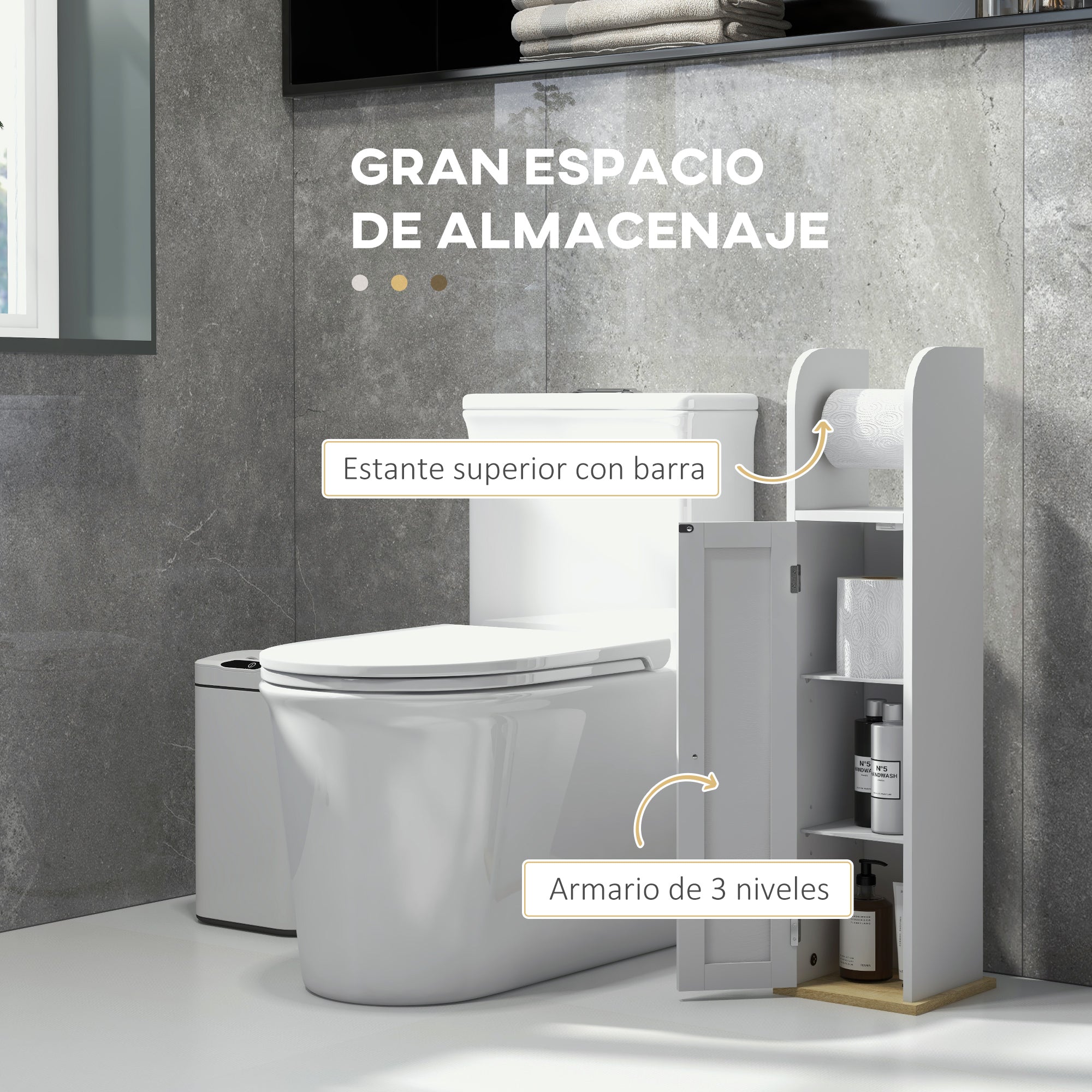 Bathroom Auxiliary Furniture Bathroom Column Bathroom Floor Cabinet with Adjustable Shelves and Toilet Paper Holder 20x20x80 cm White