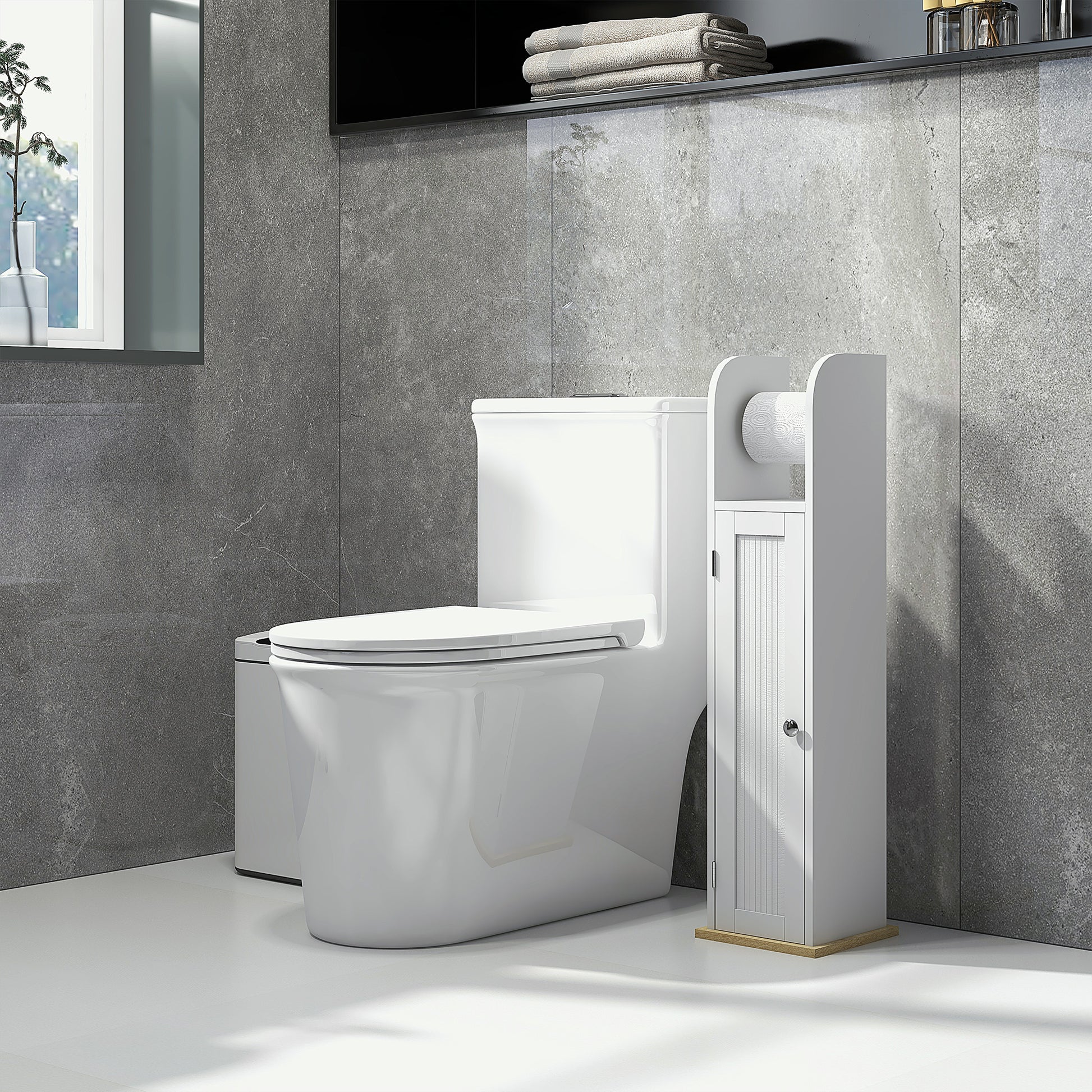 Bathroom Auxiliary Furniture Bathroom Column Bathroom Floor Cabinet with Adjustable Shelves and Toilet Paper Holder 20x20x80 cm White