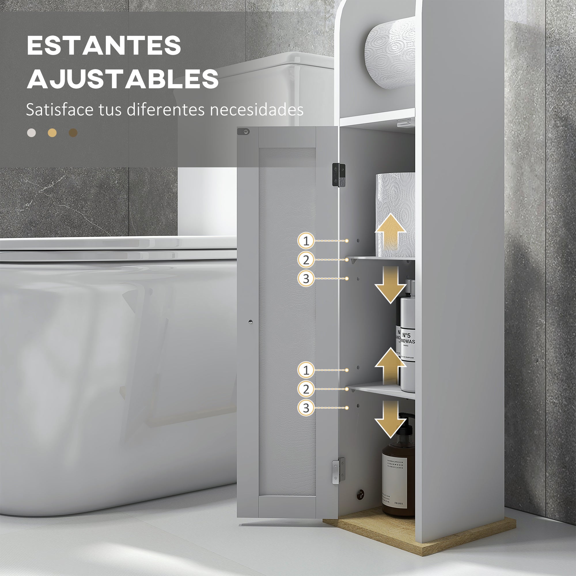 Bathroom Auxiliary Furniture Bathroom Column Bathroom Floor Cabinet with Adjustable Shelves and Toilet Paper Holder 20x20x80 cm White