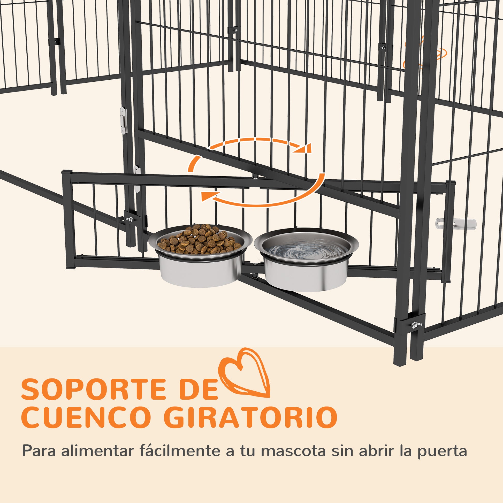 Metal Outdoor Dog Playpen with Canopy and Rotating Feeder Bowls 2 Bowls for Patio Garden Terrace 211x141x151 cm Black