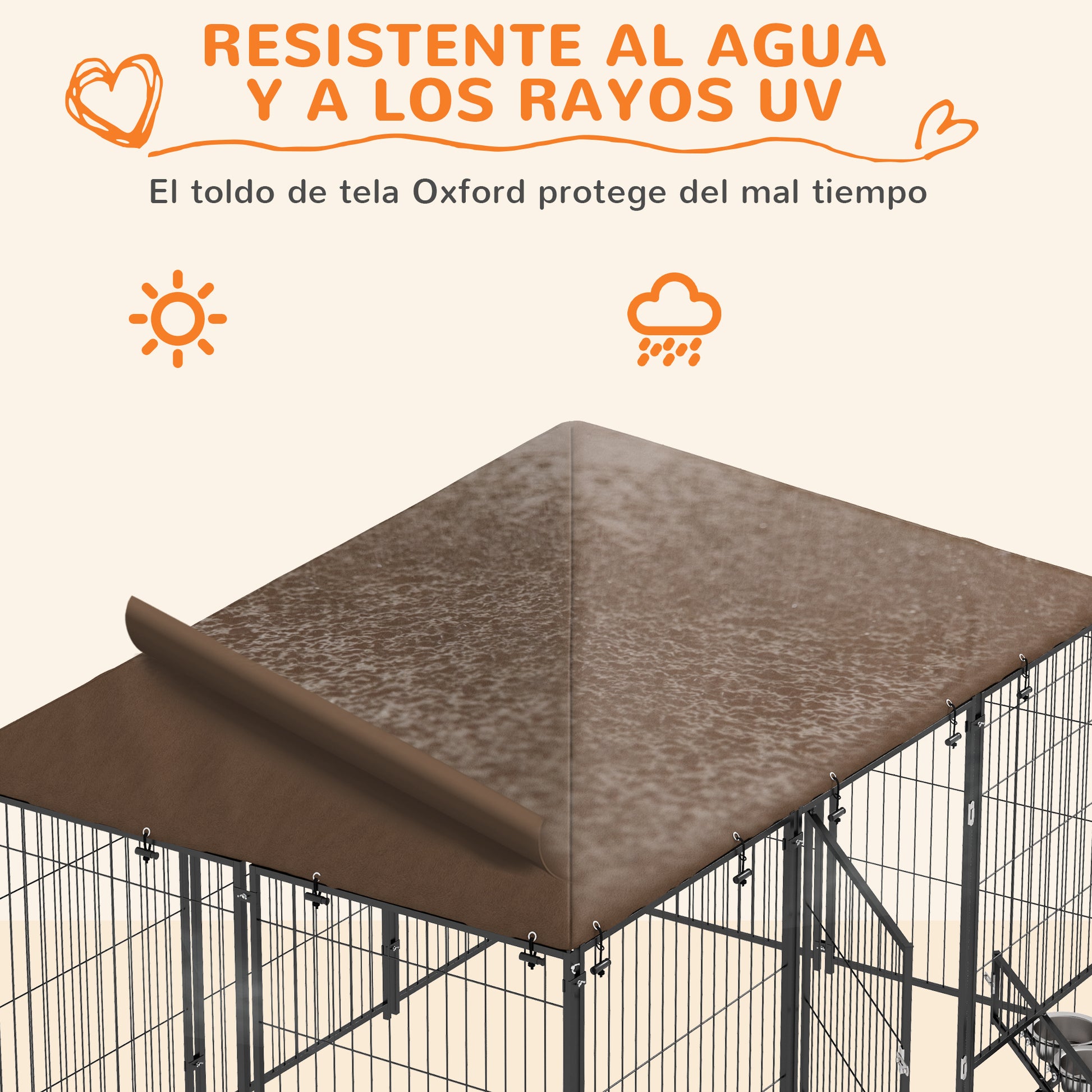 Metal Outdoor Dog Playpen with Canopy and Rotating Feeder Bowls 2 Bowls for Patio Garden Terrace 211x141x151 cm Black