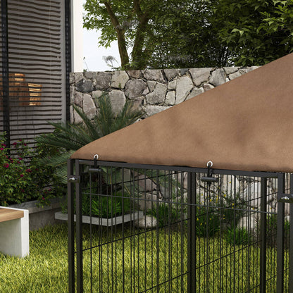 Metal Outdoor Dog Playpen with Canopy and Rotating Feeder Bowls 2 Bowls for Patio Garden Terrace 211x141x151 cm Black