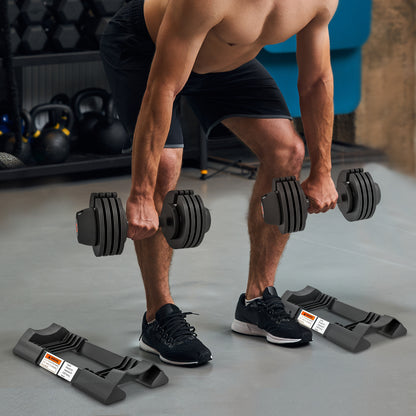 SPORTNOW Set of 2 Adjustable Weights with Dumbbell Storage Space and Non-Slip Handle, Steel and ABS Dumbbells, 33x16x16 cm, Black