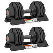 SPORTNOW Set of 2 Adjustable Weights with Dumbbell Storage Space and Non-Slip Handle, Steel and ABS Dumbbells, 33x16x16 cm, Black