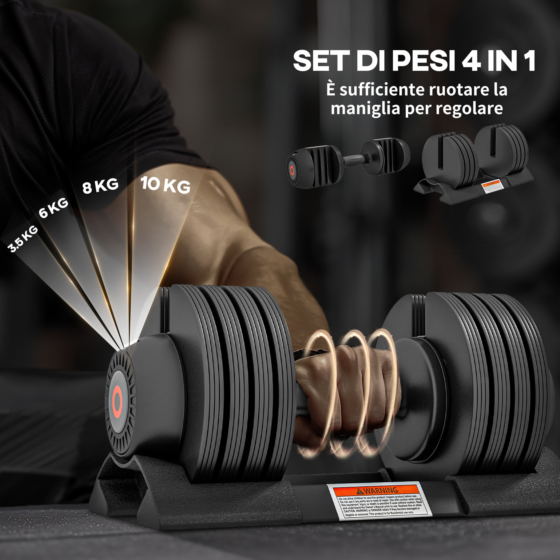 SPORTNOW Set of 2 Adjustable Weights with Dumbbell Storage Space and Non-Slip Handle, Steel and ABS Dumbbells, 33x16x16 cm, Black