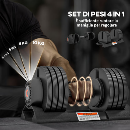 SPORTNOW Set of 2 Adjustable Weights with Dumbbell Storage Space and Non-Slip Handle, Steel and ABS Dumbbells, 33x16x16 cm, Black