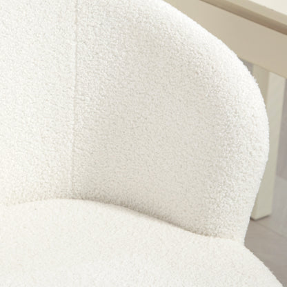 Ergonomic Office Chair, Desk Chair, Swivel Chair, Adjustable Height, 120 kg Capacity, Fabric Bouclé Upholstery for Living Room, Bedroom, Office, White