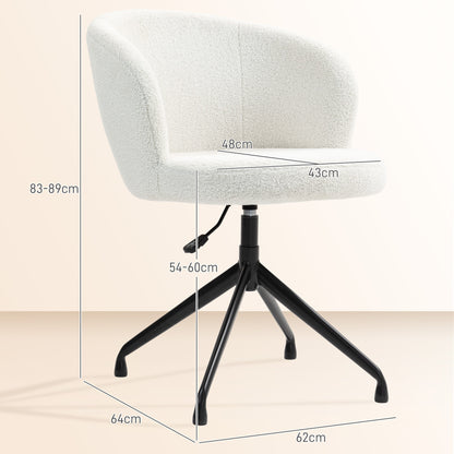 Ergonomic Office Chair, Desk Chair, Swivel Chair, Adjustable Height, 120 kg Capacity, Fabric Bouclé Upholstery for Living Room, Bedroom, Office, White