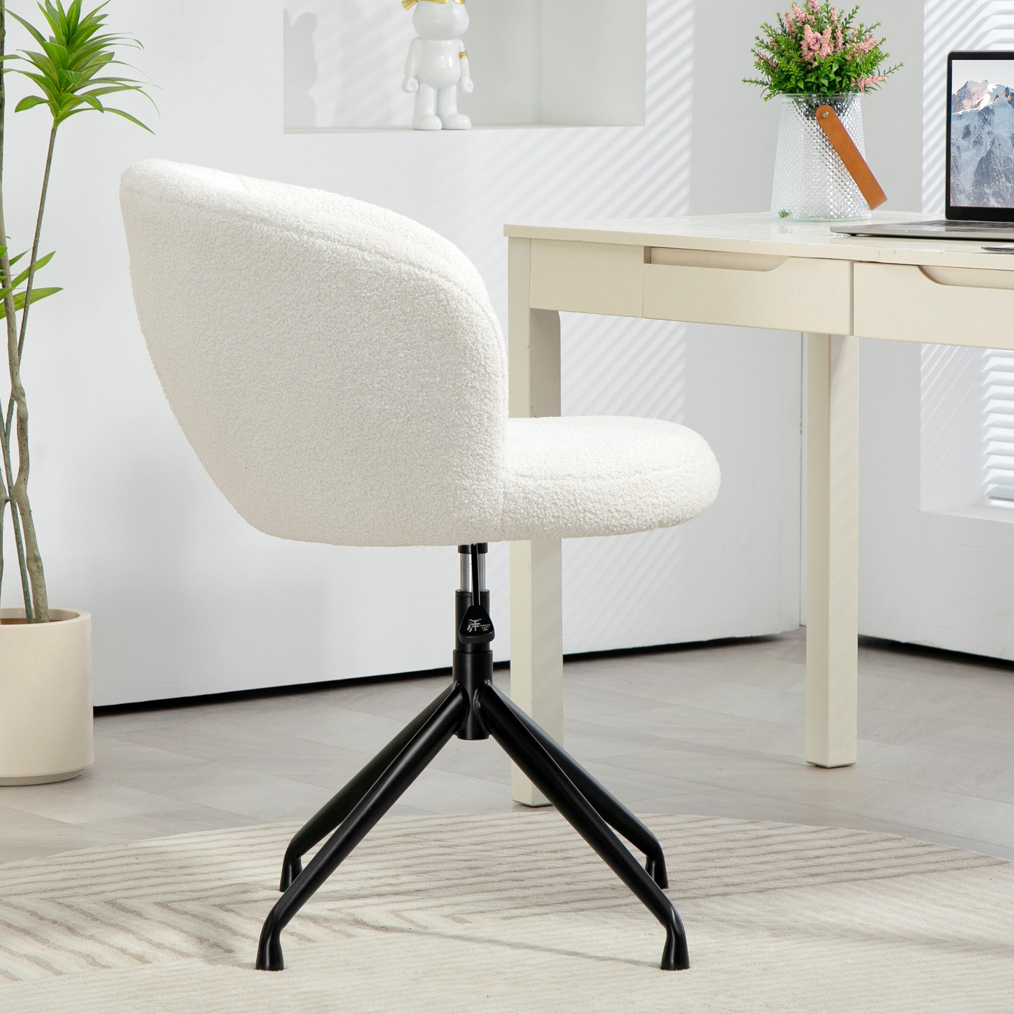 Ergonomic Office Chair, Desk Chair, Swivel Chair, Adjustable Height, 120 kg Capacity, Fabric Bouclé Upholstery for Living Room, Bedroom, Office, White