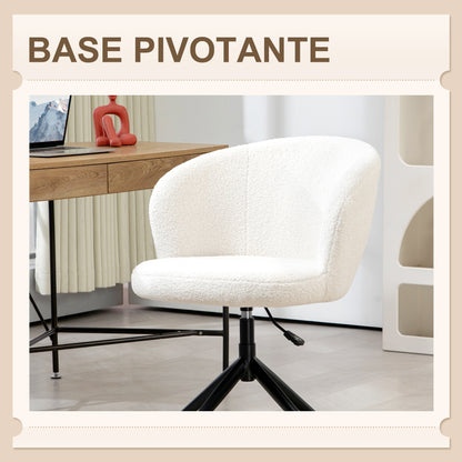 Ergonomic Office Chair, Desk Chair, Swivel Chair, Adjustable Height, 120 kg Capacity, Fabric Bouclé Upholstery for Living Room, Bedroom, Office, White