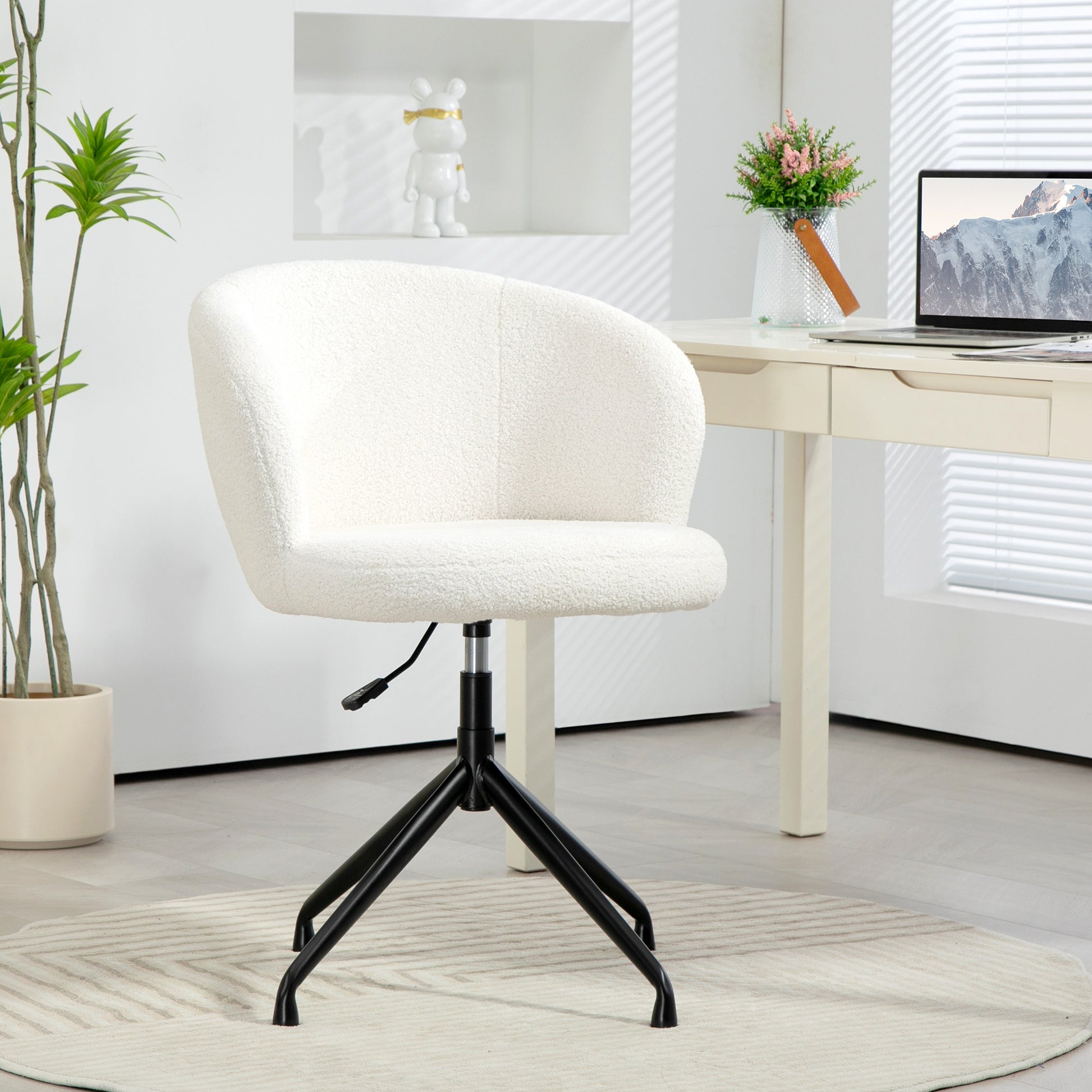 Ergonomic Office Chair, Desk Chair, Swivel Chair, Adjustable Height, 120 kg Capacity, Fabric Bouclé Upholstery for Living Room, Bedroom, Office, White