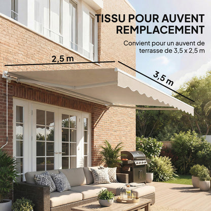 Replacement Awning Fabric with Valance, Water-Repellent High-Density 280 g/m² Polyester, UPF 50+, Fits 3.5 x 2.5 m (11.5 x 8.2 ft) – Cream