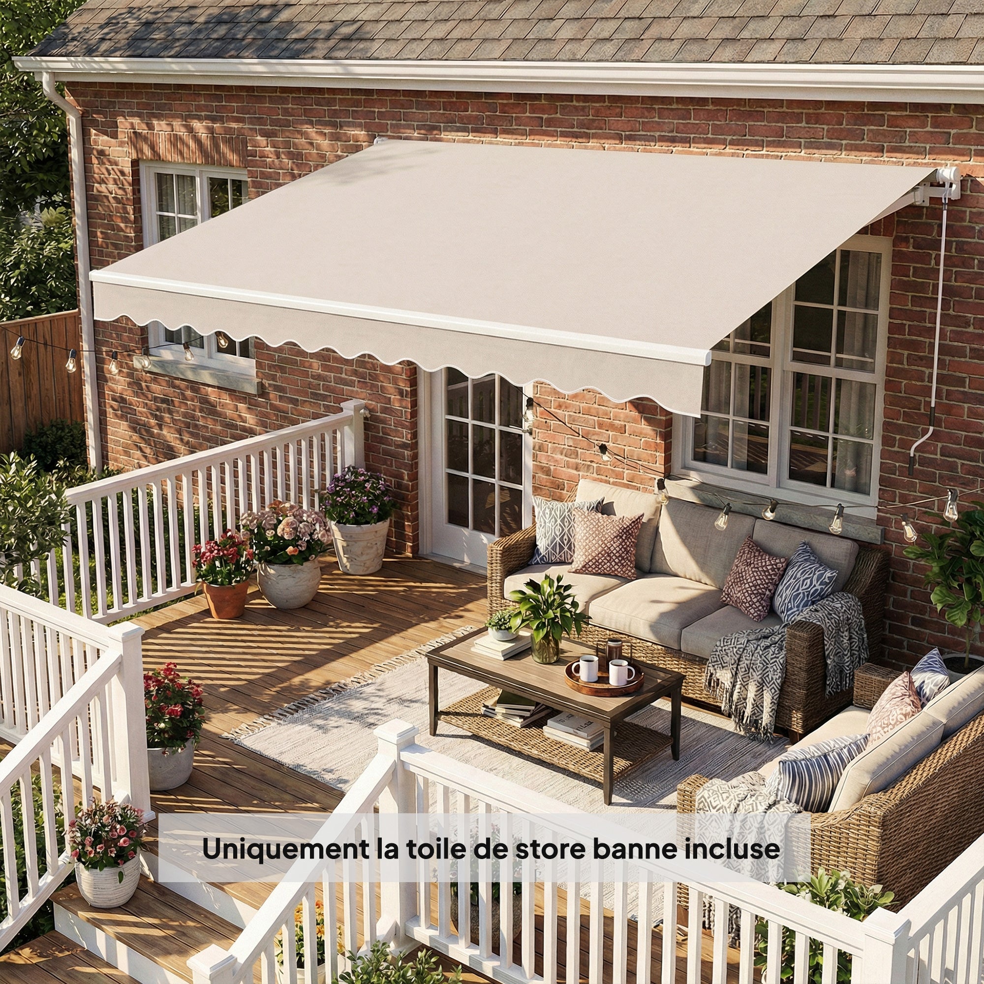 Replacement Awning Fabric with Valance, Water-Repellent High-Density 280 g/m² Polyester, UPF 50+, Fits 3.5 x 2.5 m (11.5 x 8.2 ft) – Cream