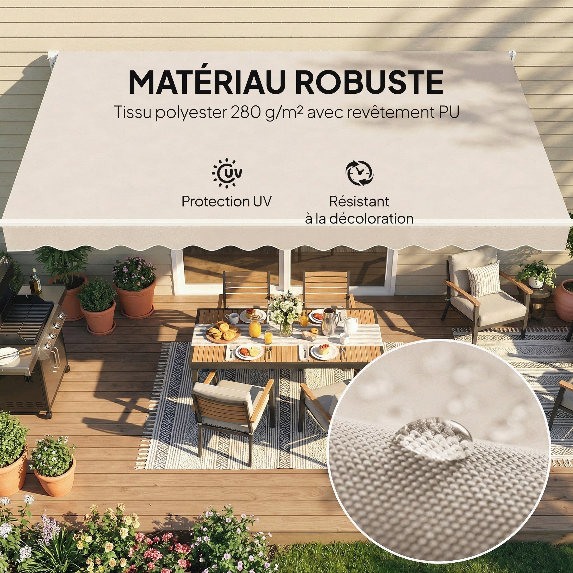 Replacement Awning Fabric with Valance, Water-Repellent High-Density 280 g/m² Polyester, UPF 50+, Fits 3.5 x 2.5 m (11.5 x 8.2 ft) – Cream