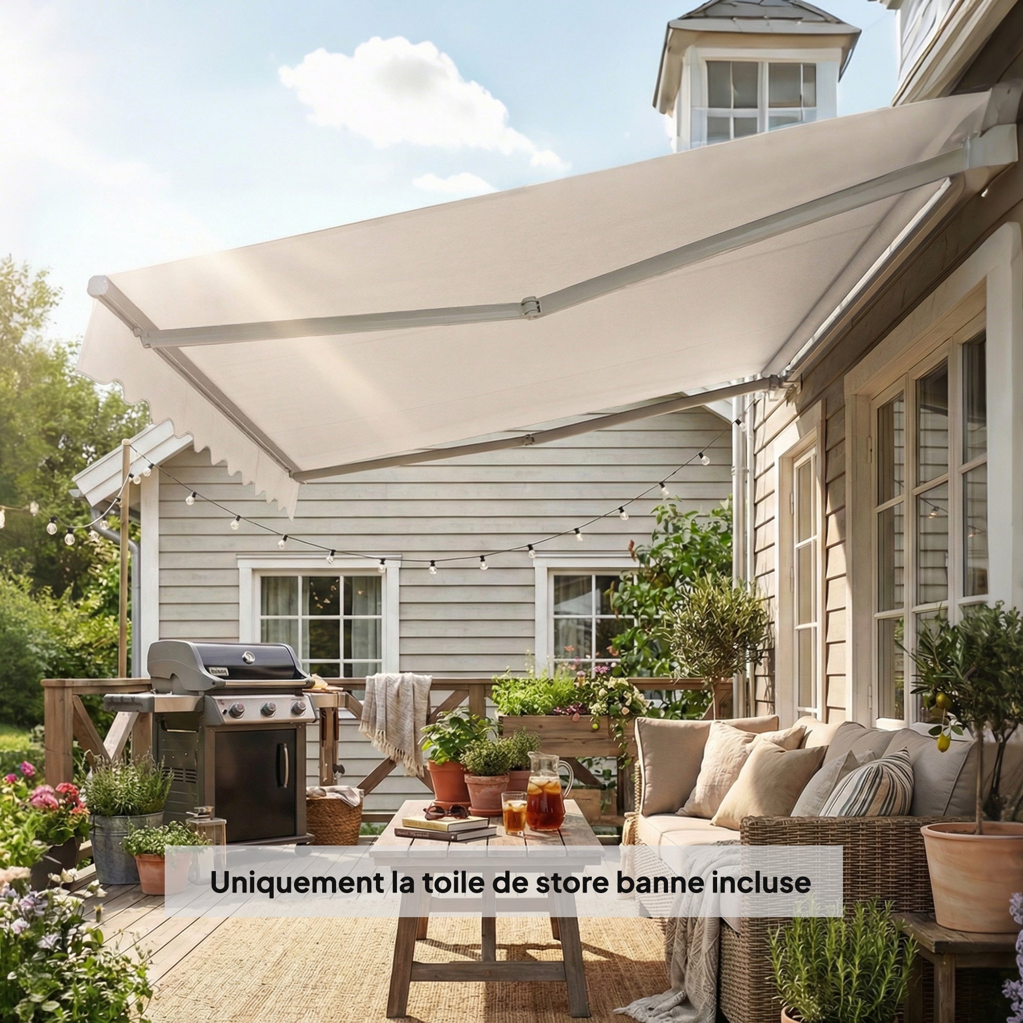 Replacement Awning Fabric with Valance, Water-Repellent High-Density 280 g/m² Polyester, UPF 50+, Fits 3.5 x 2.5 m (11.5 x 8.2 ft) – Cream