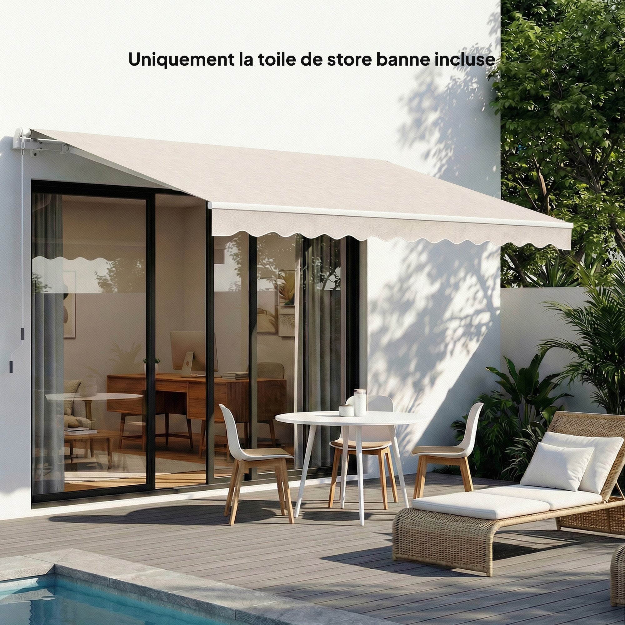Replacement Awning Fabric with Valance, Water-Repellent High-Density 280 g/m² Polyester, UPF 50+, Fits 3.5 x 2.5 m (11.5 x 8.2 ft) – Cream