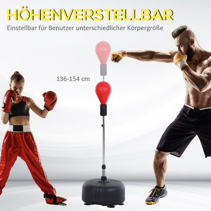 Punching Ball with Stand, Height Adjustable 136-154 cm Boxing Bag, Standing Boxing Ball with Boxing Gloves, for Teens and Adults, for Equipment, Stress Relief, Fitness, Red