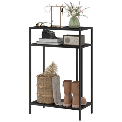 Narrow Console Table with 3 Tiers, Industrial Metal Side Table for Living Room & Hallway, 55 x 30 x 85 cm (21.7 x 11.8 x 33.5 in), Black