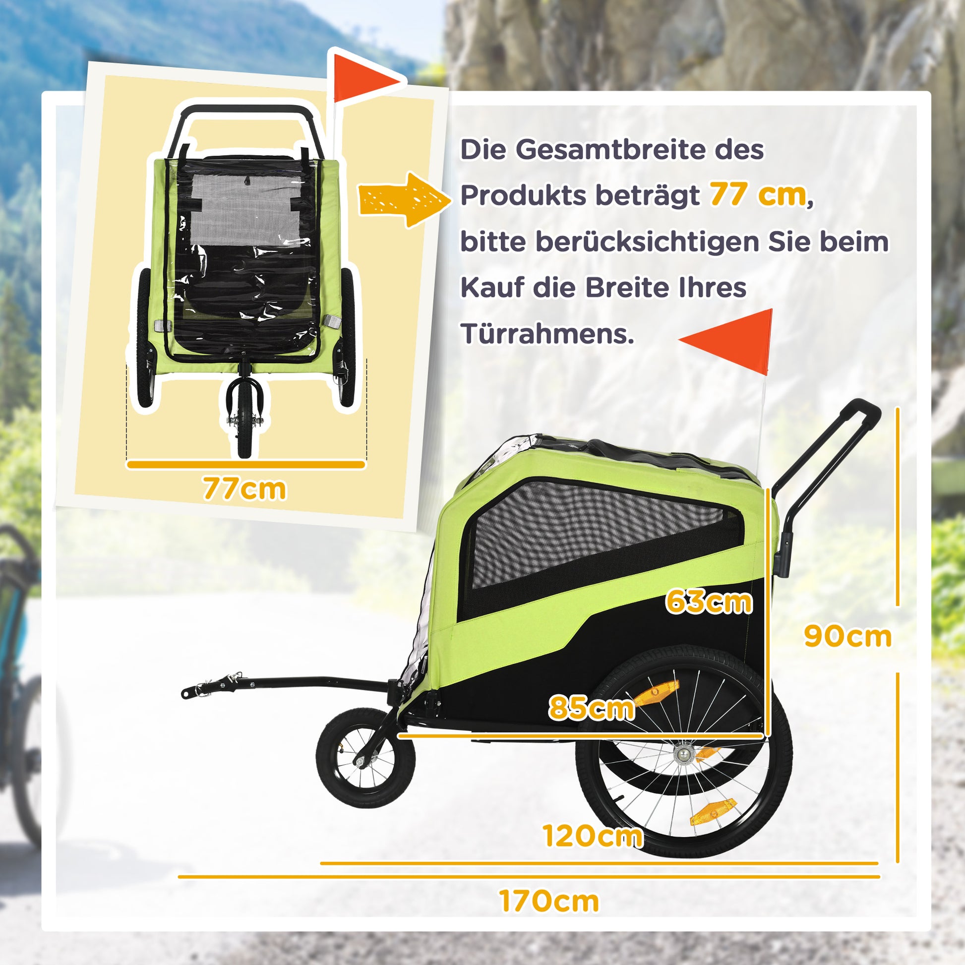 2-in-1 Dog Trailer, Bicycle Trailer for Dogs, Dog Wagon with Reflectors, Dog Buggy max. 30 kg, Dog Bike Trailer for Large Dogs, Oxford Fabric, Green