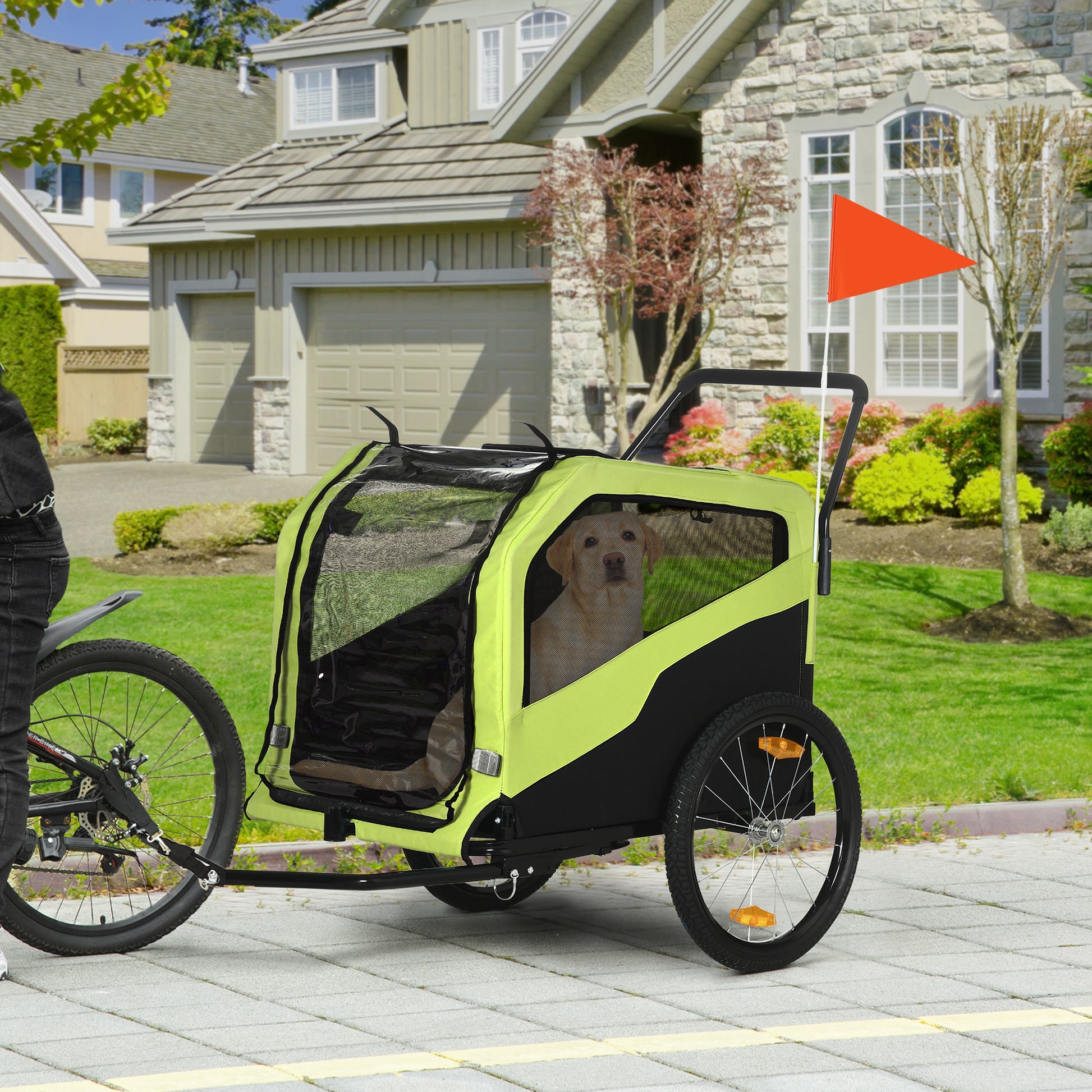 2-in-1 Dog Trailer, Bicycle Trailer for Dogs, Dog Wagon with Reflectors, Dog Buggy max. 30 kg, Dog Bike Trailer for Large Dogs, Oxford Fabric, Green