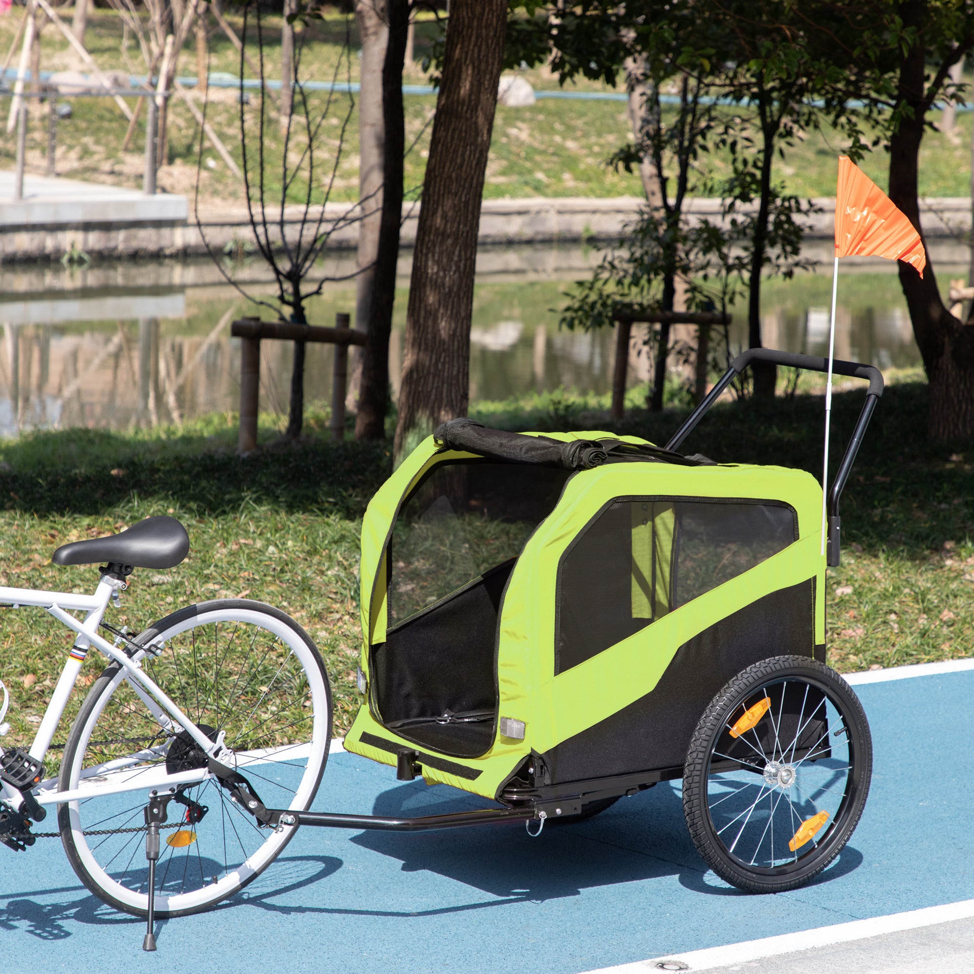 2-in-1 Dog Trailer, Bicycle Trailer for Dogs, Dog Wagon with Reflectors, Dog Buggy max. 30 kg, Dog Bike Trailer for Large Dogs, Oxford Fabric, Green