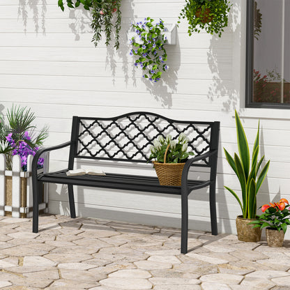 2-Seater Garden Bench Park Bench made of Metal Bench up to 240 kg Bench Terrace Bench with Backrest & Armrests Garden Furniture Cast Iron Black 128 x 58.5 x 89 cm