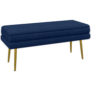 Storage Bench, Padded Bench with Storage Space, Velvet Look, Bed Bench with Steel Legs, Shoe Bench, Storage Bench for Living Room, Bedroom, Blue, 100 x 37.5 x 42 cm