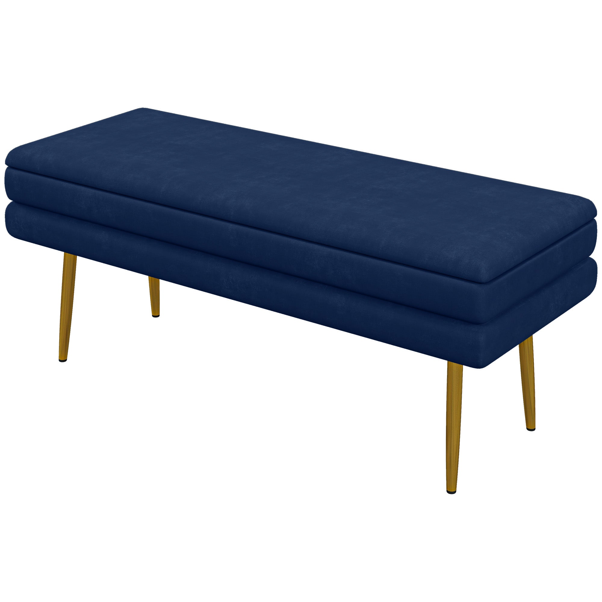 Storage Bench, Padded Bench with Storage Space, Velvet Look, Bed Bench with Steel Legs, Shoe Bench, Storage Bench for Living Room, Bedroom, Blue, 100 x 37.5 x 42 cm