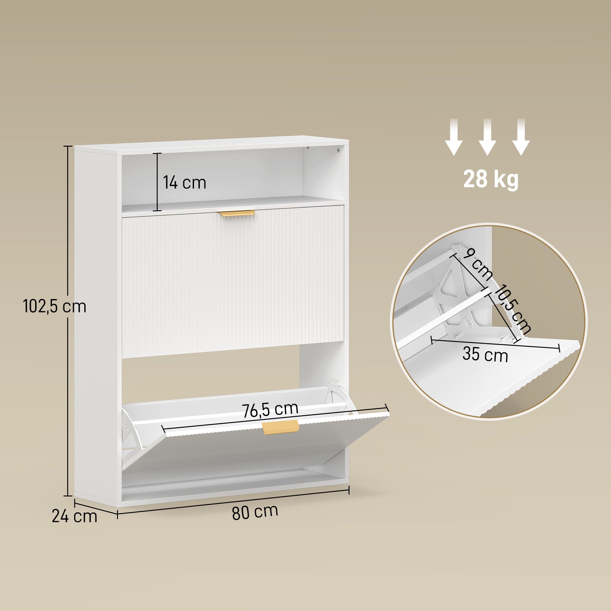 Slim Flip Shoe Cabinet — 2 Flip Compartments, Top Shelf, Holds 12–16 Pairs — White (31.5"x9.4"x40.4")
