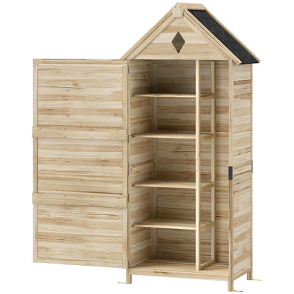 Wooden Garden Cabinet, Waterproof Tool Shed 80 x 49 x 170 cm, Weatherproof Tool House with Door, Gable Roof, Shelves, Tool Cabinet, Garden Shed for Garden, Lawn, Natural Wood