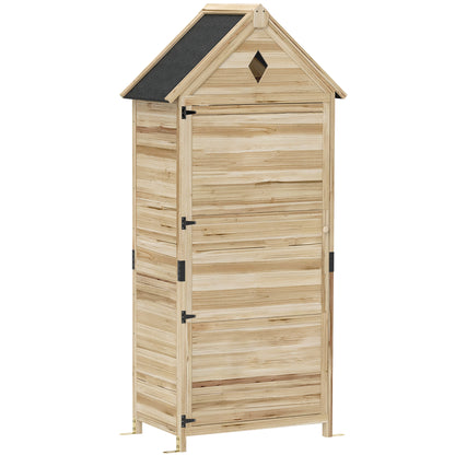 Wooden Garden Cabinet, Waterproof Tool Shed 80 x 49 x 170 cm, Weatherproof Tool House with Door, Gable Roof, Shelves, Tool Cabinet, Garden Shed for Garden, Lawn, Natural Wood