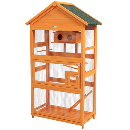 Wooden Bird Cage, Parrot Cage, Bird Aviary Outdoor Play Area, Waterproof Asphalt Roof, for Budgie, Cockatiel, Conure, Canaries, 92 x 52 x 171 cm, Orange