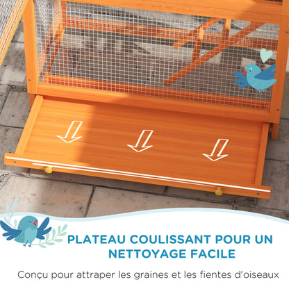 Wooden Bird Cage, Parrot Cage, Bird Aviary Outdoor Play Area, Waterproof Asphalt Roof, for Budgie, Cockatiel, Conure, Canaries, 92 x 52 x 171 cm, Orange