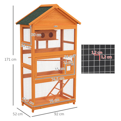Wooden Bird Cage, Parrot Cage, Bird Aviary Outdoor Play Area, Waterproof Asphalt Roof, for Budgie, Cockatiel, Conure, Canaries, 92 x 52 x 171 cm, Orange