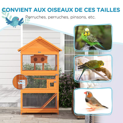 Wooden Bird Cage, Parrot Cage, Bird Aviary Outdoor Play Area, Waterproof Asphalt Roof, for Budgie, Cockatiel, Conure, Canaries, 92 x 52 x 171 cm, Orange