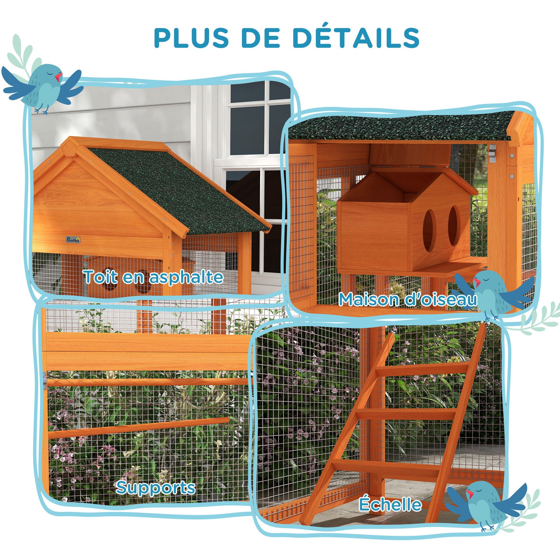 Wooden Bird Cage, Parrot Cage, Bird Aviary Outdoor Play Area, Waterproof Asphalt Roof, for Budgie, Cockatiel, Conure, Canaries, 92 x 52 x 171 cm, Orange