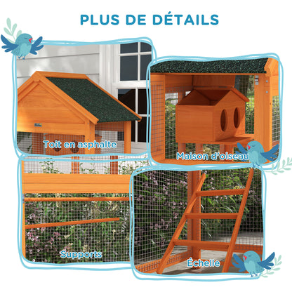 Wooden Bird Cage, Parrot Cage, Bird Aviary Outdoor Play Area, Waterproof Asphalt Roof, for Budgie, Cockatiel, Conure, Canaries, 92 x 52 x 171 cm, Orange
