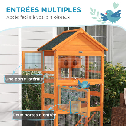 Wooden Bird Cage, Parrot Cage, Bird Aviary Outdoor Play Area, Waterproof Asphalt Roof, for Budgie, Cockatiel, Conure, Canaries, 92 x 52 x 171 cm, Orange