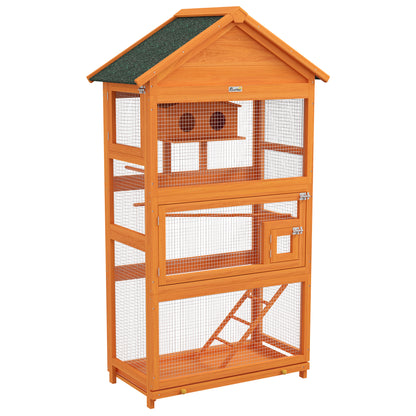 Wooden Bird Cage, Parrot Cage, Bird Aviary Outdoor Play Area, Waterproof Asphalt Roof, for Budgie, Cockatiel, Conure, Canaries, 92 x 52 x 171 cm, Orange