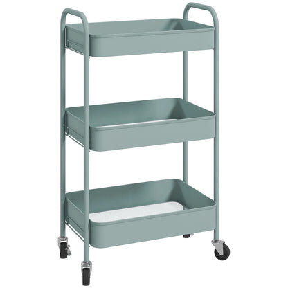 Rolling Utility Cart with Wheels Storage Cart with 3 Baskets and Steel Frame for Living Room Bedroom Office Kitchen 17.7x12x31.1 inches Light Blue
