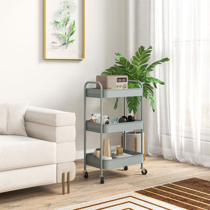 Rolling Utility Cart with Wheels Storage Cart with 3 Baskets and Steel Frame for Living Room Bedroom Office Kitchen 17.7x12x31.1 inches Light Blue