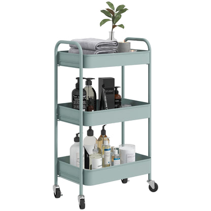 Rolling Utility Cart with Wheels Storage Cart with 3 Baskets and Steel Frame for Living Room Bedroom Office Kitchen 17.7x12x31.1 inches Light Blue
