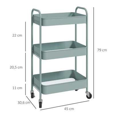 Rolling Utility Cart with Wheels Storage Cart with 3 Baskets and Steel Frame for Living Room Bedroom Office Kitchen 17.7x12x31.1 inches Light Blue